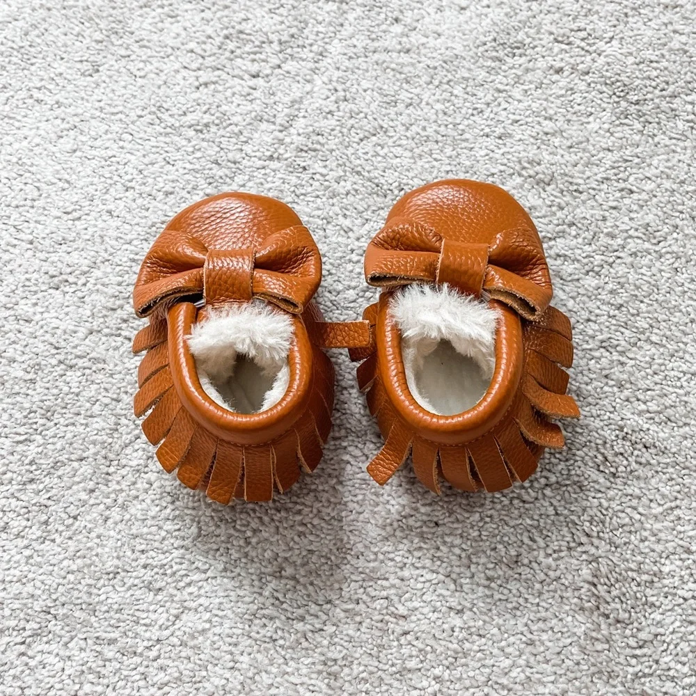6-12M Brown Faux Leather Mary Jane Moccasins